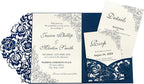 DORIS HOME 50pcs Laser Cut Wedding Invitation Pockets with Envelopes Blue, 5.12" x 7.12"Invitation Cards for Wedding, Anniversary (No Inserts Included)