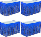 4P Wavy Metallic Tinsel Foil Fringe Table Skirts for Rectangle Tables Backdrop Garland Curtains for Parade Floats Wedding Birthday Parties Decoration Graduation 2025 Christmas (Blue)