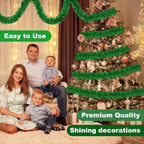 50 Feet Green Christmas Tinsel Garland, Metallic Foil Twist Banner Wall Hanging Tinsel Streamers Backdrop for Parade Floats, Christmas, Mother's Day, Birthday Party Decorations(2in x 50ft)