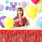 6 Pack 29 x108 Inch Red Wave Foil Fringe Table Skirts Metallic Banner for Tinsel Streamer Garland Backdrop for Parade Floats, Mother's Day, Easter, Wedding, Birthday Party Decoration