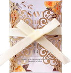 50Pcs Laser Cut Wedding Invitation With Glitter Envelopes And Ribbons Blank Personalized Card Invitaciones Para quinceañera Birthday Baby Shower Christmas Party Bridal Shower (Rose Gold)