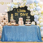 QueenDream Baby Blue Sequin Tablecloth 90x132 Inch Baby Shower Tablecloth Glitter Table Cloth for Wedding Party Decor