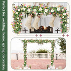 ASTRYAS 2Pcs 6.23Ft Artificial Eucalyptus Garlands with Flowers, Faux Floral Greenery Garlands Fake Flowers Vines for Wedding Table Centerpieces Arch Party Ceremony Backdrop Decor (Pink Leaves)