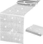 SquarePie Disco Table Runner 2 Pack - Silver Mirror Sequin Glitter Foil Runner for Disco Party Decor Retro 70s 80s Theme, Bachelorette Birthday Dance Decoration 12x108 Inch