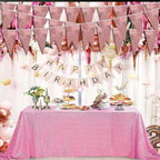 20M/65FT Rose Gold Triangle Pennant Banner Flag Metallic Fabric Bunting Garland for Christmas Wedding Birthday Anniversary Bridal Shower Engagement Graduation Hen Party Decorations Supplies