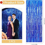 5 Pack Blue Fringe Foil Curtains 3.2ft x 8.2ft Tinsel Backdrop Streamers for Birthday Party Decoration Wedding Christmas Decoration (Navy)