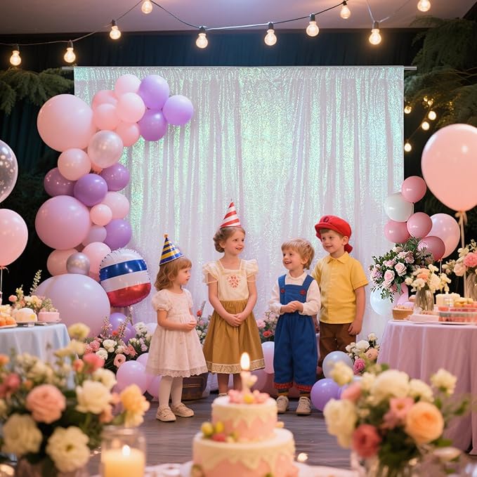 SquarePie Sequin Backdrop Curtain Not See Through Thick Glitter Background for Party 6FT x 6FT Iridescent