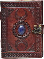 cuero 3 Moon Blue Lapiz Embossed Vintage Leather Journal | 240 Pages of Antique Handmade Deckle Edge Vintage Paper, Leather Sketchbook, Drawing Journal, Great Gift (6 inch by 8 inch, brown)