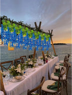 12 Pack Royal Blue Wisteria Hanging Flowers Garland with Lights, 3.44 Feet Artificial Flower Vines, Fake Wisteria, Artificial Vines Hanging Garland for Backdrop Outdoor Patio Garden Decor