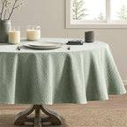 MIULEE Sage Green Linen Cottton Table Cloth Round Tablecloth Waterproof Spillproof Cross-Star Textured Table Cltoth Decorative Farmhouse Style for Dining Party Weddings 60 Inch