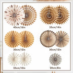 Boho Hanging Paper Fans White Brown Champagne Party Decorations Neutral Rustic Paper Fans Classroom Decoration for Baby Shower Birthday Wedding Bridal Party