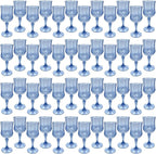 Blue Plastic Wine Glasses，Plastic Goblets for Parties，Drinking Glasses for Wedding Reception, Grand Event Party Supplies (48, Blue)