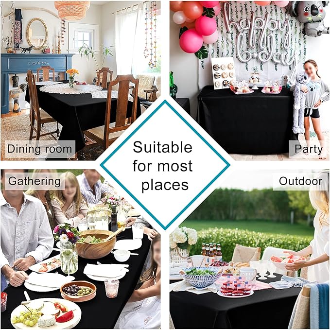 Hiasan 2 Pieces Black Tablecloth Rectangle - Waterproof and Wrinklr Resistant Washable Polyester Fabric Table Cloth for Dining Room and Outdoor Use, 60 x 120 Inch
