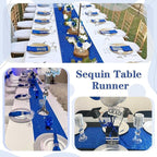 Sequin Table Runners 5 Pieces Royal Blue Table Runners 12x72 Inch Glitter Dining Table Cover for Party Wedding Birthday Reception Banquet Decoration Spring Party Chair Sashes
