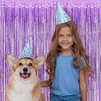 5 Pack Purple Foil Curtain Backdrop 3.2ft x 8.2ft Tinsel Foil Fringe Curtains Macaron Photo Booth Streamer Backdrop for Party Decorations Birthday Baby Shower Bachelorette Holiday (Light Purple)