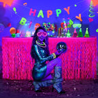 Mega-L Glow in The Dark Party Supplies, 2 Pack Neon Party Decorations Fluorescent Macaron Fuchsia Wavy Metallic Tinsel Foil Fringe Table Skirts, Perfect Table Decors for Glow Birthday Decor