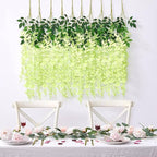 12 Pack Green Wisteria Hanging Flowers Garland, 3.77 Feet Artificial Flower Vines, Fake Wisteria, Artificial Vines Hanging Garland for Backdrop Outdoor Yard Garden Decor