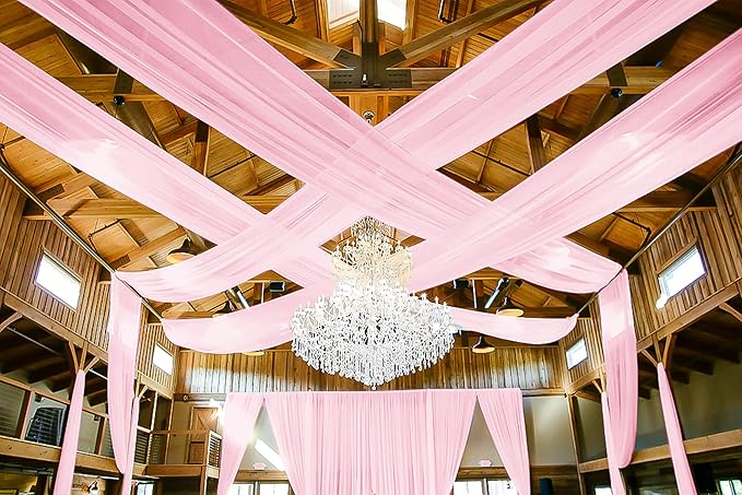 6 Panels Pink Ceiling Drapes for Wedding 5ftx10ft Ceiling Drapes Wedding Arch Draping Fabric Cheesecloth Sheer Curtain Romantic Ceiling Decorations for Weddings Party Banquet Ceremony Stage