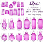 12PCS Hot Pink Vase for Flowers, Small Glass Bud Vases for Centerpieces Purple Flower Vase in Bulk for Home Office Decor