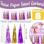 8P Purple-Gold Party Decoration Tassel Garland, Tassels Banner Streamers for Parade Floats, Bachelorette, Wedding, Birthday, Halloween, Christmas, Bridal/Baby Shower Party Decorations