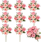 8 Bundles Artificial Peonies Flowers Boho Faux Flowers Arrangements Artificial Centerpiece Spring Bouquet Floral Wedding Decoration for Vase(Pink Color)