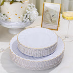 U-QE 60 Pcs White Plastic Plates with Gold Trim – Scalloped Plastic Plates Heavy Duty - Include 30 10.25" Dinner & 30 7.25" Dessert Plate – Perfect for Weddings, Bridal Showers and Party