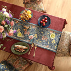 patdrea Designer Casual Wild Floral Velvet Table Runner 87 Inch Long, Dark Blue Occult Bouquets Pattern Table Mat, Decoration for Kitchen Dining Coffee Table Cabinet Banquet Thanksgiving,12"*87"
