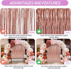 Crosize 4 Pack 3.3 x 9.9 ft Rose Gold Foil Fringe Backdrop Curtain, Streamer Backdrop Curtains, Streamers Birthday Party Decorations, Tinsel Curtain for Parties, Photo Booth Backdrops, Party Décor