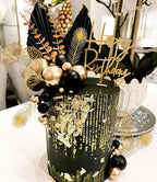 Boho Cake Topper Black Gold Balls Cake Topper Gold Leaves Cake Decorations Prom Cake Decoration Roaring 20s Cake Decoration 1920s Party Supplies Balls Cake Decorations