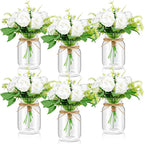 6 Set Centerpiece Table Decorations Mason Jar Table Centerpiece with Flower Mason Jar Wedding Centerpieces Vases Decor for Reception Engagement Party Bridal Shower (White Rose)