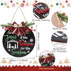 CHDITB Jesus is The Reason for The Season Front Door Sign Wreath(11.4"), Red Green Christmas Decoration Wall Hanging with Snowflakes Bow Berries, Wooden 3D Farmhouse Xmas Decor for Porch Indoor