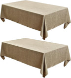 Fitable Faux Linen Table Clothes Rectangle 60 x 102 Inch - 2 Pack Khaki Tablecloths for 6 Foot Tables, Faux Burlap Kitchen Table Covers for Dining, Party, Farmhouse, Banquet, Buffet