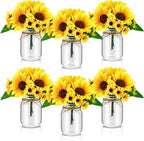 6 Set Centerpiece Table Decorations Mason Jar Table Centerpiece with Flower Mason Jar Wedding Centerpieces Vases Decor for Reception Engagement Party Bridal Shower (Sunflower)