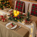 Xinnun 6 Pack Burlap Table Runner with LED String Lights, Modern Rustic Lace Natural Vintage Boho Jute Wedding Table Decor for Farmhouse Thanksgiving Christmas(Thanksgiving Harvest Style,12x70 Inches)