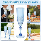 Plastic Champagne Flutes, 12PCS Blue Wine Glasses Goblets Cups Reusable Flute, for Weddings Bachelor Parties Toasting and Events (12, Blue)