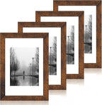 8x12 Picture Frame Set of 4 with High Definition Real Glass, Display 6x8 Pictures with Mat or 8 x 12 Without Mat, Wood Rustic Photo Frames for Tabletop and Wall Mounting