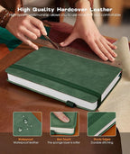 Lined Journal Notebook for Women Men, 256 Numbered Pages Hardcover Leather Journals for Writing, A5 Journaling Notebooks, College Ruled Journal for Business Work School 5.75" x 8.38" Green