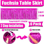 6 Pack 29x108 Inch Metallic Foil Fringe Tinsel Table Skirts Banner for Rectangle Tables Streamer Garland Curtains Backdrop for Wedding, Birthday, Parade Floats, Christmas Party Decoration(Fuchsia)