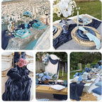 3 Pack Navy Blue Cheesecloth Table Runner 10FT Boho Gauze Cheese Cloth Table Runner Blue for Wedding Party Baby Shower Birthday Summer Home Decor Holiday Decorations