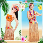 4PCS Hawaiian Table Skirt Decor, Luau Themed Grass Table Skirt Party Decorations, 108 X 29.5" Flower Tropical Hula Dance Parties Supplies, Table Skirt Bulk for Summer Beach Themed Activities
