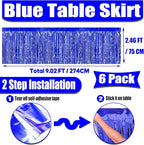 6 Pack 29x108 Inch Metallic Foil Fringe Tinsel Table Skirts Banner for Rectangle Tables Streamer Garland Curtains Backdrop for Wedding, Birthday, Parade Floats, Christmas Party Decoration(Blue)