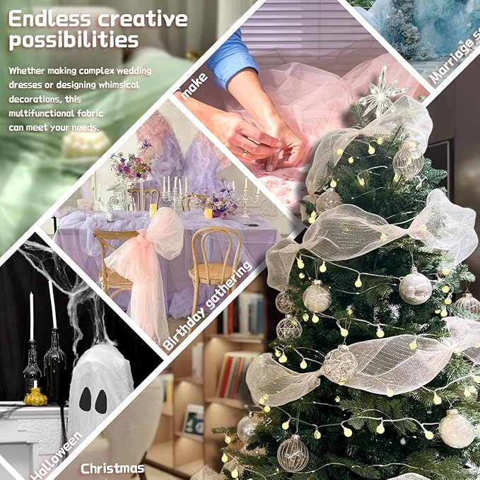 6" x 200 Yards Beige Tulle Fabric Rolls, Beige Spool Tulle Ribbon for DIY Tutu Skirt Wedding Decoration Baby Shower Birthday Party Backdrop Gift Wrapping Bow Craft Supplies