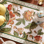 patdrea Designer Elegant French Floral Extra Long Velvet Table Runner,Green with Orange Blossoms Pattern Table Mat,Decoration for Kitchen Dining Coffee Table Cabinet Banquet Thanksgiving,12"*118"