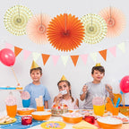 15Pcs Autumn Pink and Orange Party Decorations, Hanging Orange Paper Lanterns Honeycomb Paper Fans Triangle Flag Banner for Girls Women Baby Shower One Sweet Peach Birthday Thanksgiving Party Decor