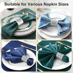 Polymer Material Reusable Napkin Band, Glue-Free Tear-Proof Water Resistant Oil-Proof Napkin Bands Set of 100(Front Silver Rose and Back Silver Color), 6 Adjustable Sizes Napkin Rings