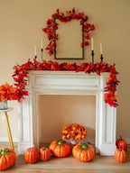 Party Joy 6PCS Artificial Maple Leaf Garland - 5.6Ft Autumn Red Fall Decor for Front Door, Table & Wall, Thanksgiving Garland Hanging Vines with Realistic Leaves