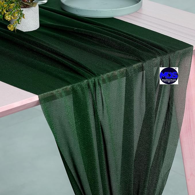MDS 15 Pack 10ft Chiffon Table Runner 29 x 120 Inches Sheer Wedding Runner Romantic Rustic Table Runner for Wedding Decorations, Birthday Parties, Bridal Shower Party Arch Decor - Hunter Green