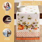 Maison d' Hermine Table Runner 100% Cotton Single Layer Table Runners 108 inches Long for Thanksgiving Christmas Decorations Home Kitchen Dining Wedding (Pumpkin Garden - Cloudy Cream, 14.5" x 108")
