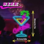 Cocktails Neon Sign Cocktail Glass LED Neon Signs Art Wall Lights for Beer Bar Decor Dimmable USB Powered Martini LED Neon Light for Party, Cocktails Bar, Pub, Night Club, Man Cave Decoration