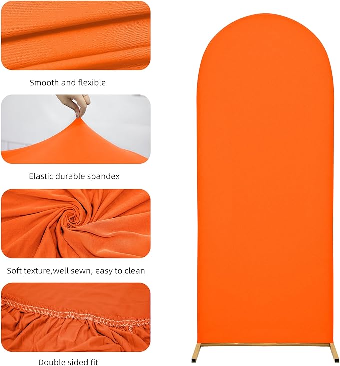 Wedding Arch Covers Arch Backdrop Cover Arch Stand Covers 7.2FT 6.6FT 6FT Set of 3 Arch Cover Spandex Fabric Stretchy Backdrop for Wedding Birthday Party Decoration Baby Shower (Candy Orange)